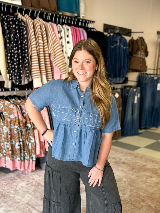 Denim Loopty Lou Button Down Top
