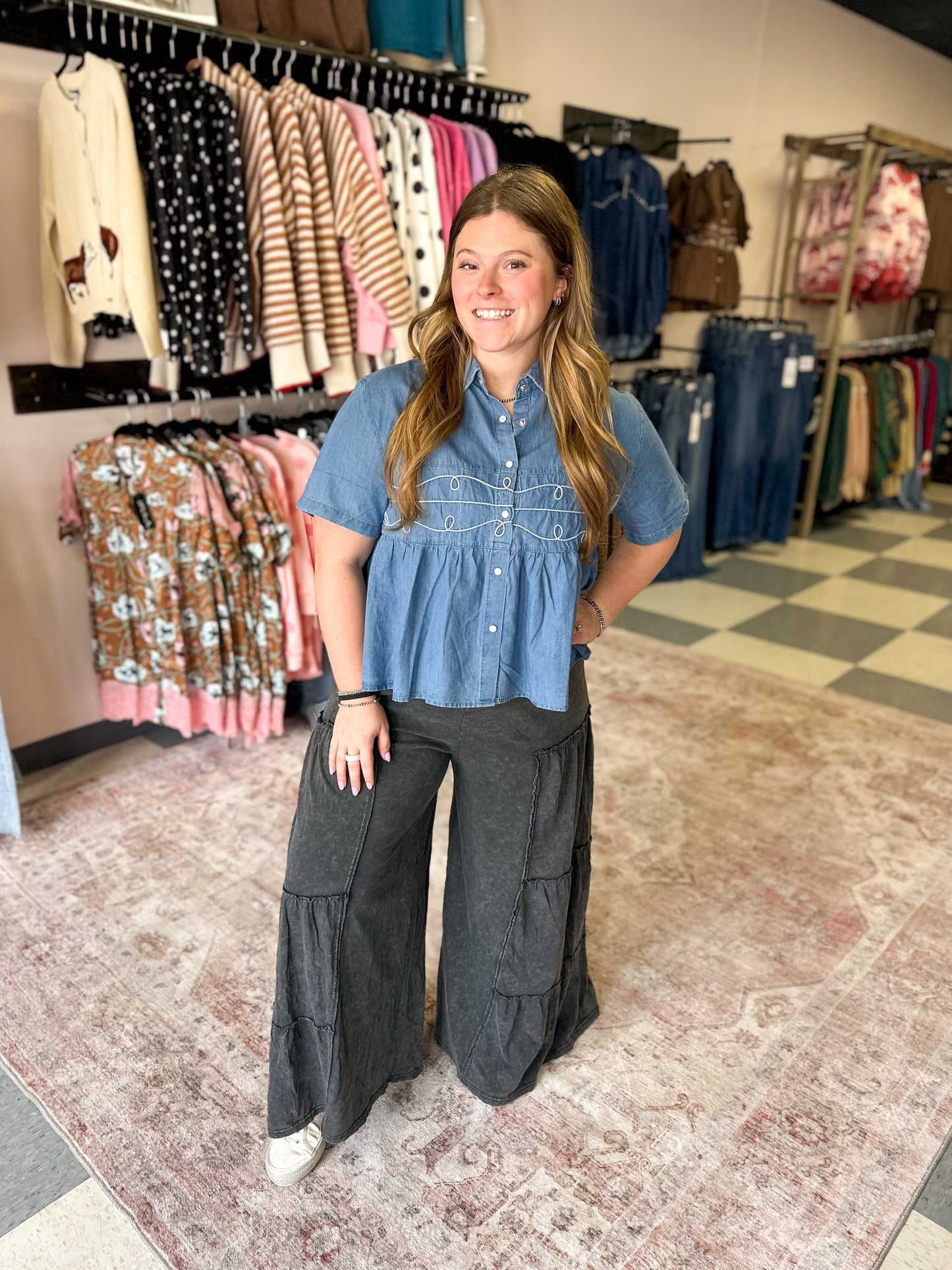 Ash Black Tiered Flowy Pants