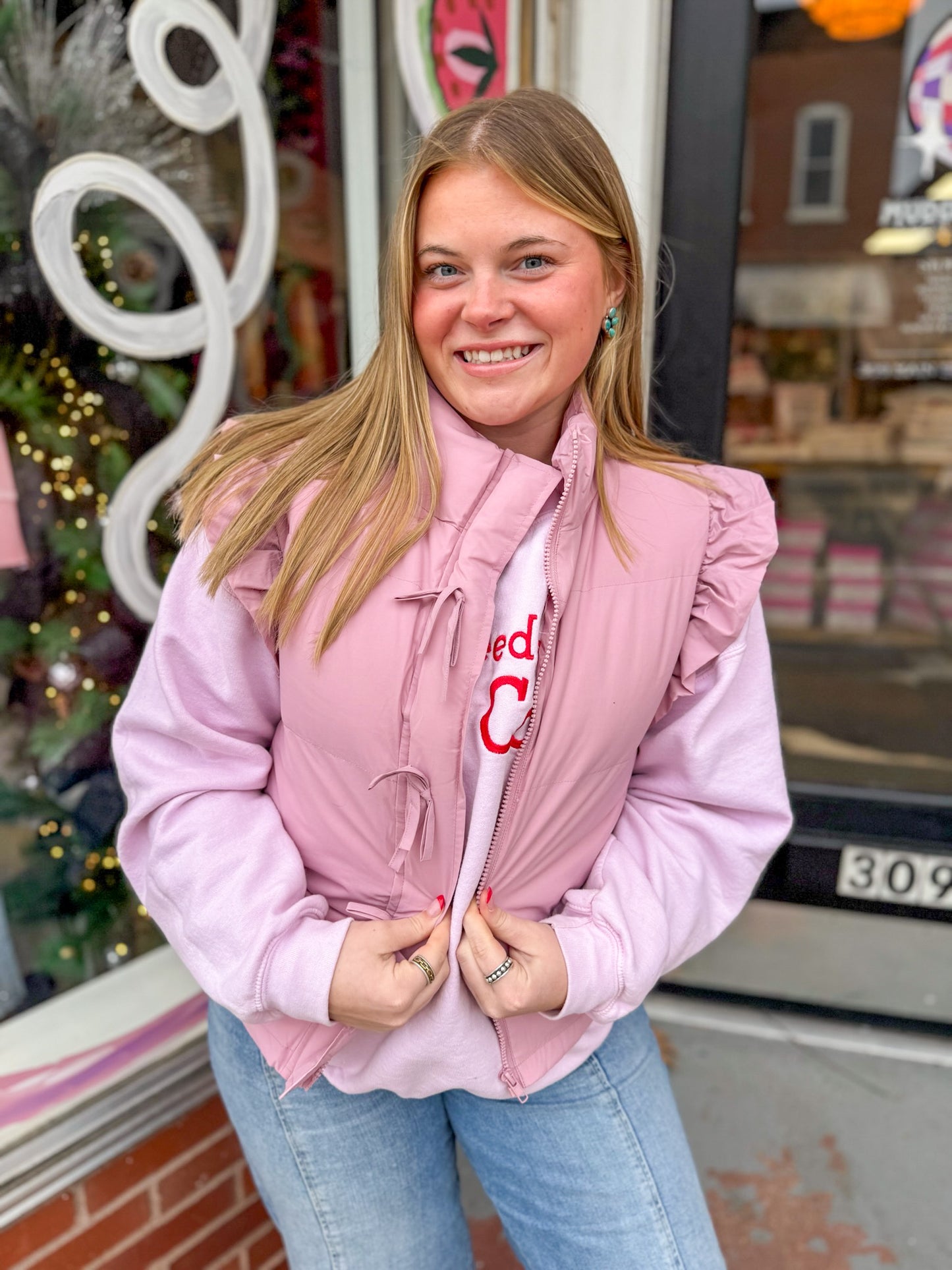 Pink Bow Ruffle Puffer Vest
