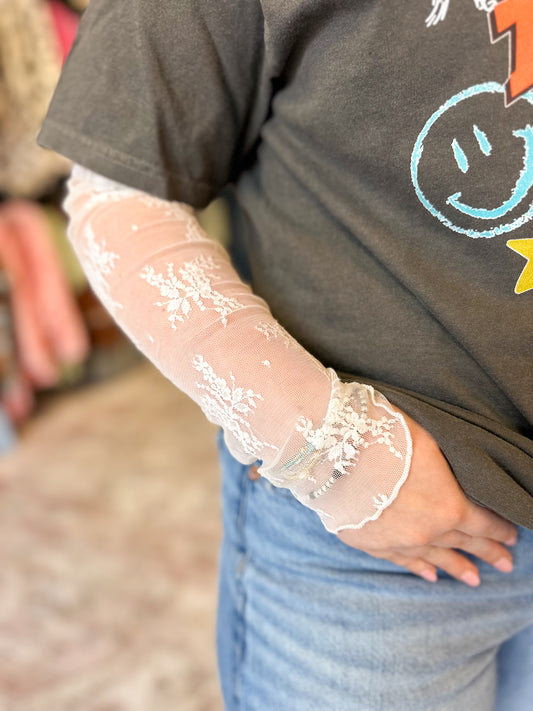 Ivory Lace Mock Neck Long Sleeve Top