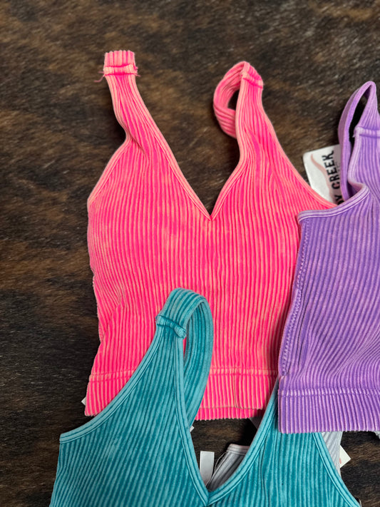 Neon Coral Ribbed and Padded Seamless Tank