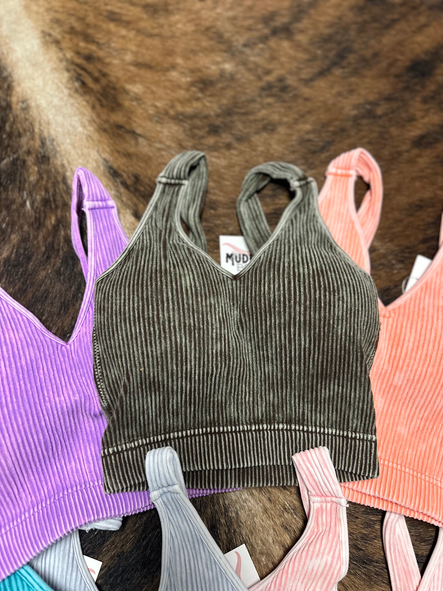 Brown Ribbed and Padded Seamless Tank