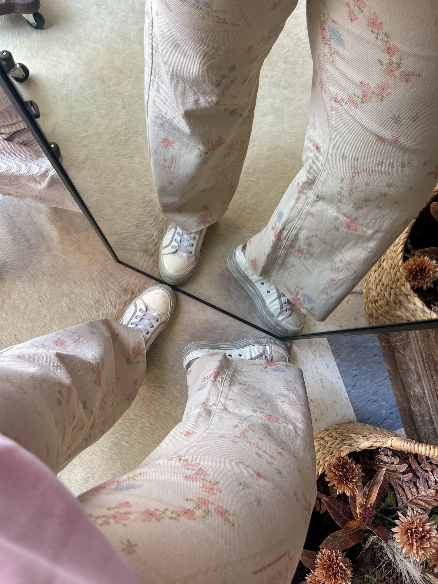 Vintage Patchwork Printed Crop Jeans