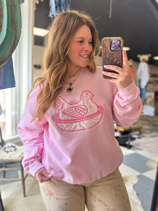 Nesting Hen Embroidered Crewneck