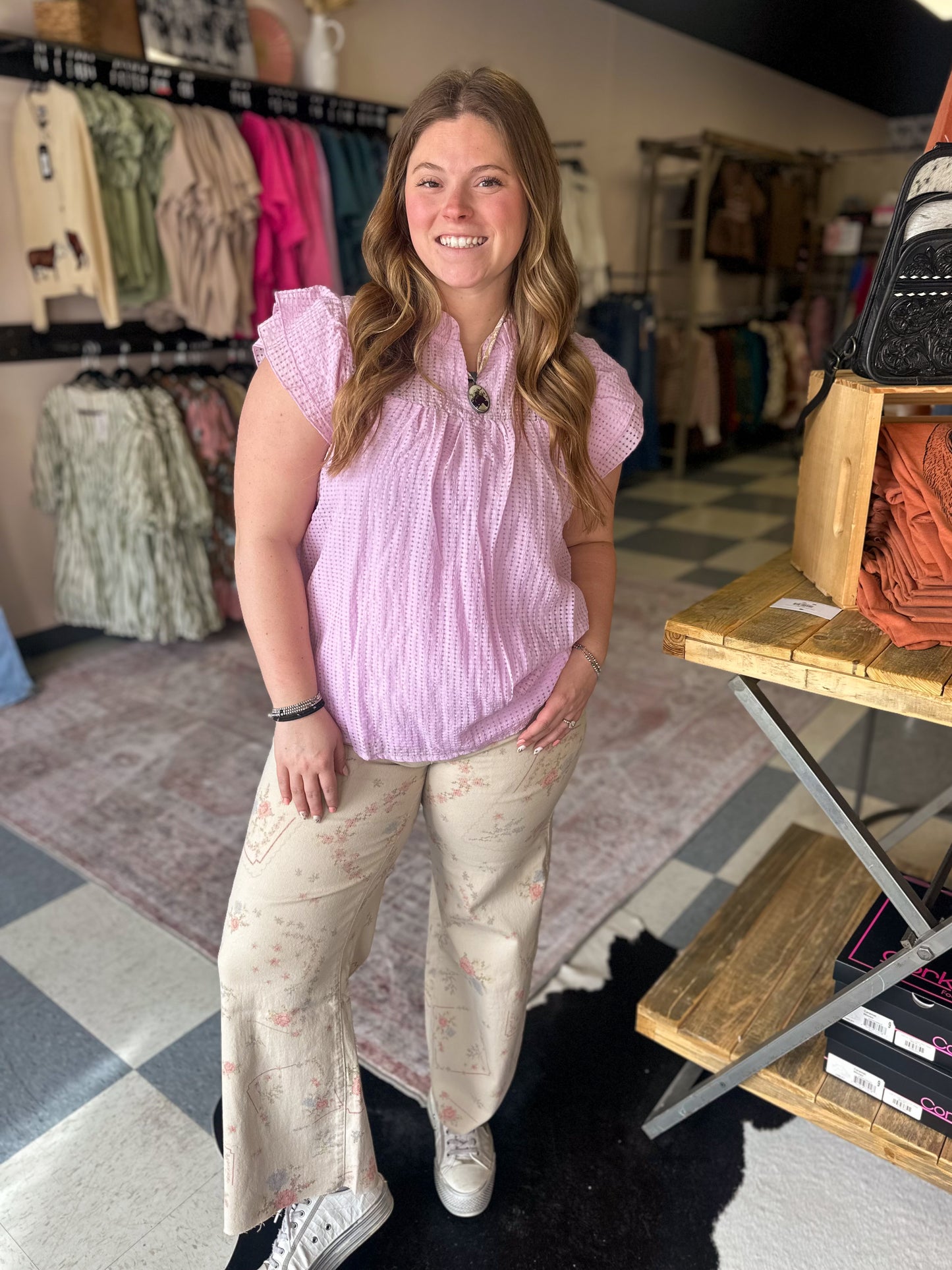 Lavender Ruffle Sleeve Top