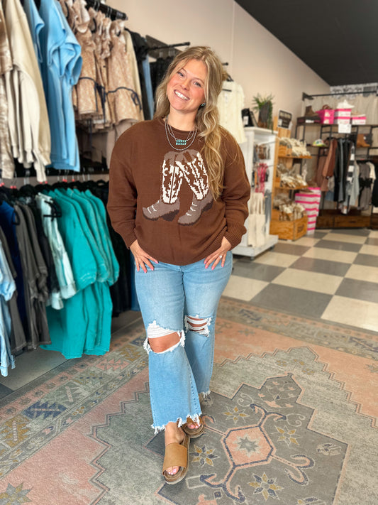 Ida Mae Western Boot Jacquard Sweater