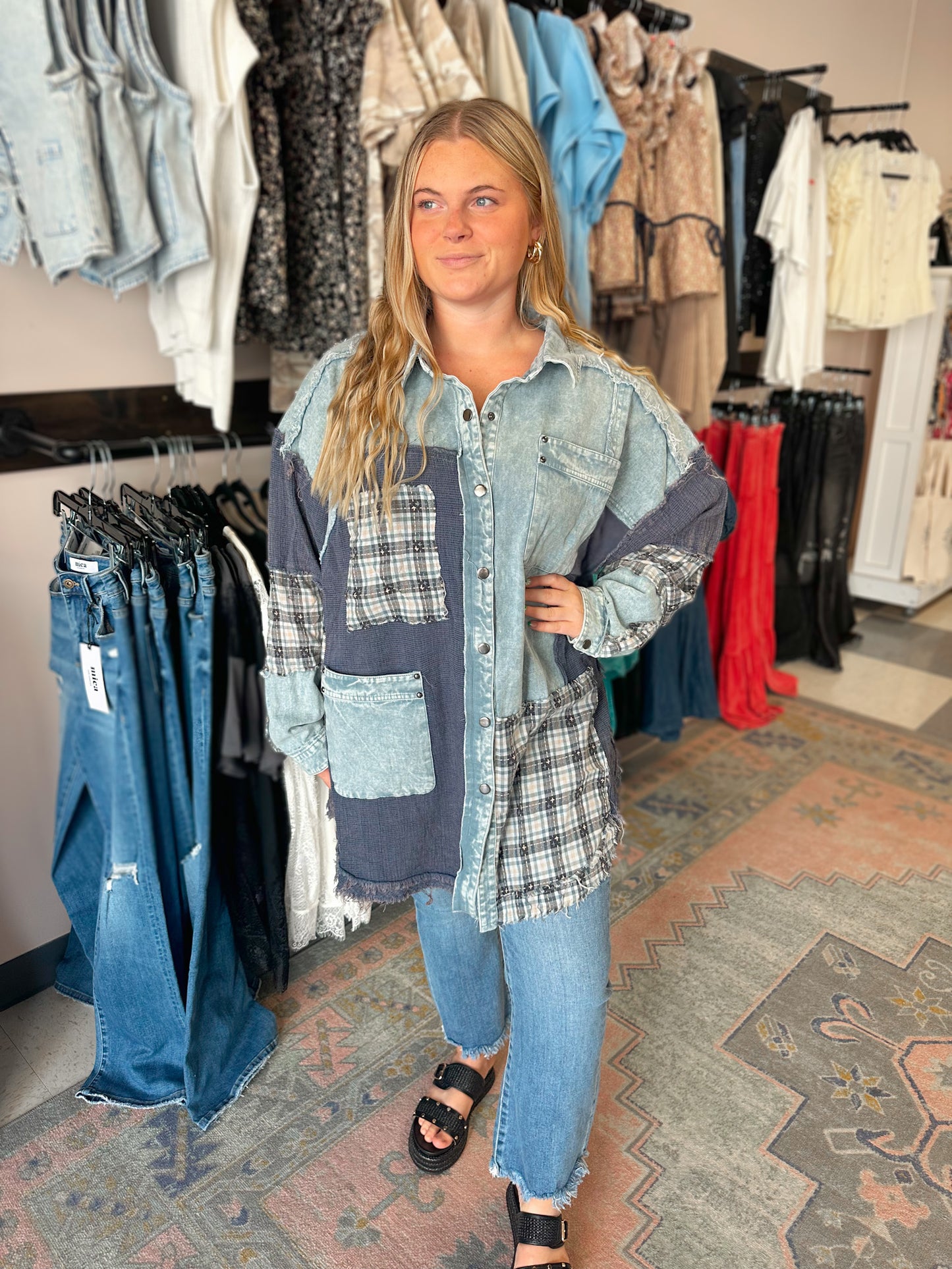 Mixed Denim & Flannel Shacket