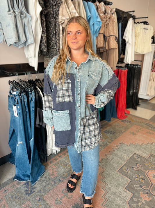 Mixed Denim & Flannel Shacket