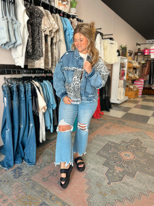 Mimi Washed Denim & Leopard Jacket