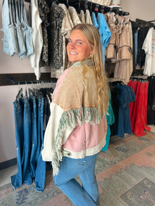 Azalia Color Block Twill Denim Jacket
