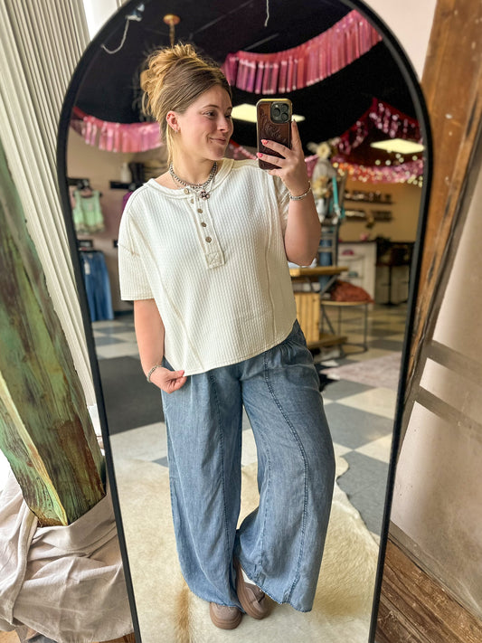 Textured Henley Knit Top