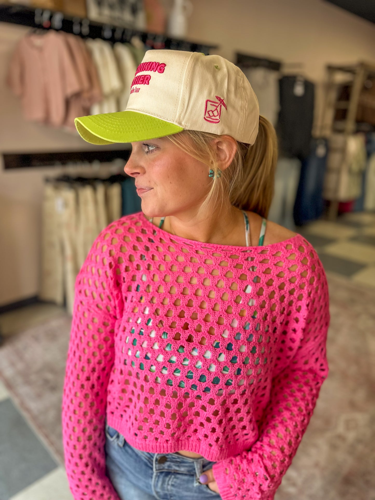 Day Drinking Weather - Lime Green Trucker Hat