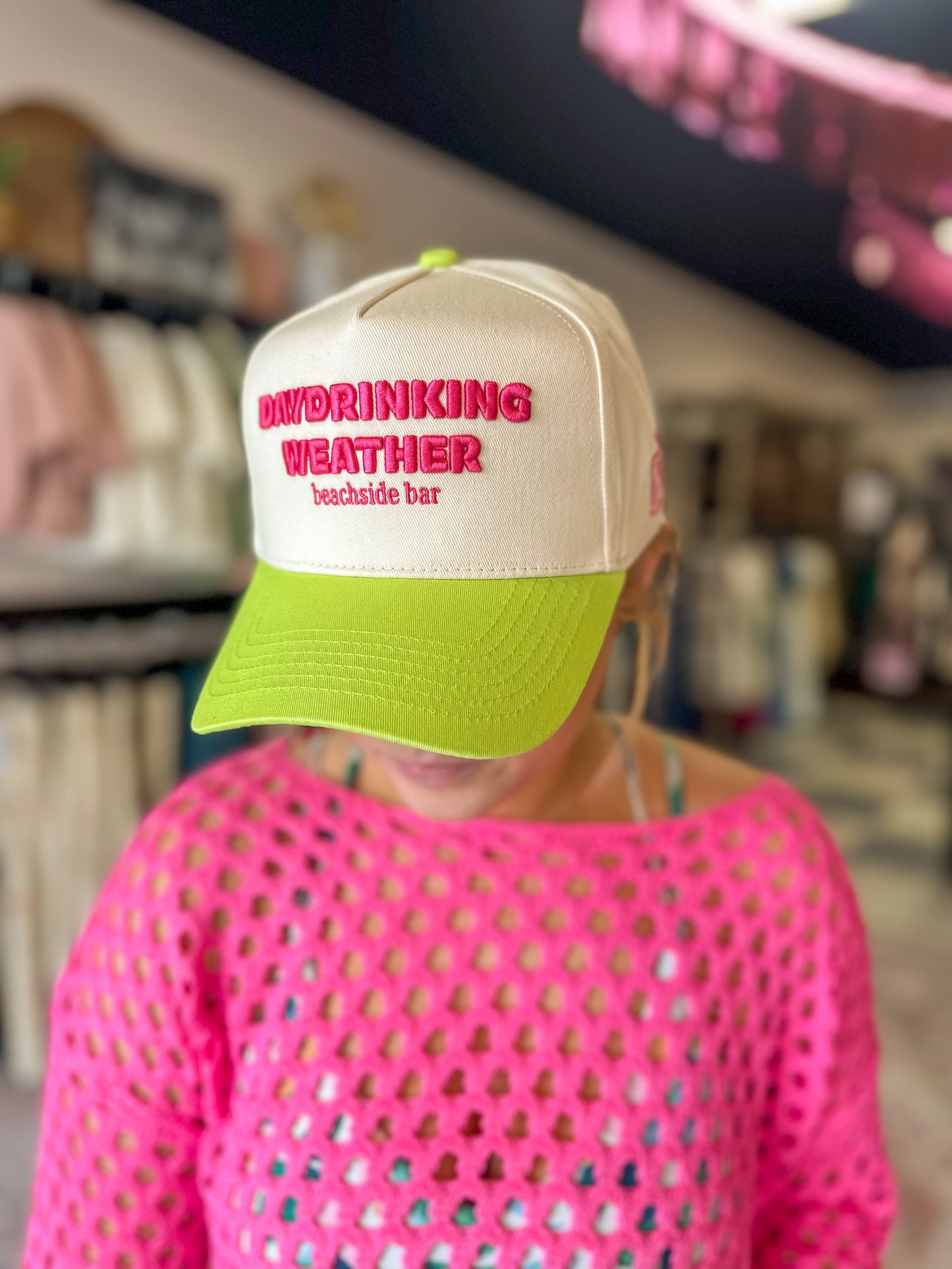 Day Drinking Weather - Lime Green Trucker Hat