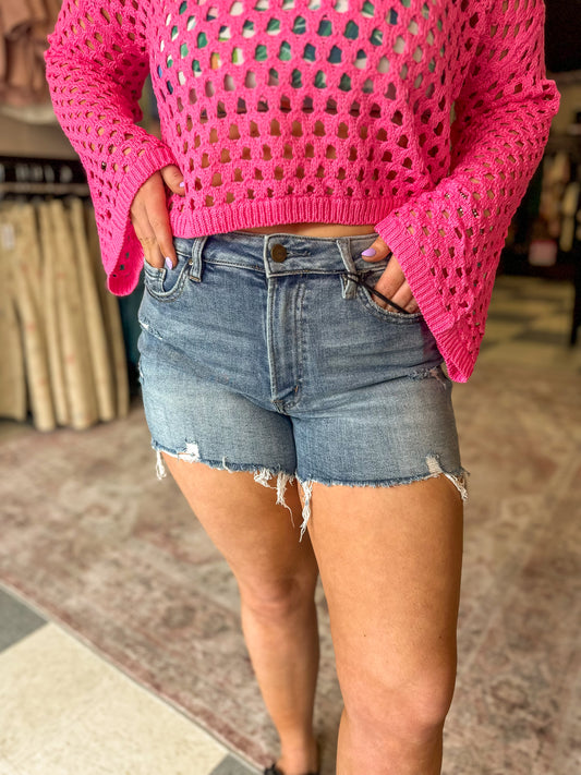 MICA: Grillo High Rise Medium Wash Shorts