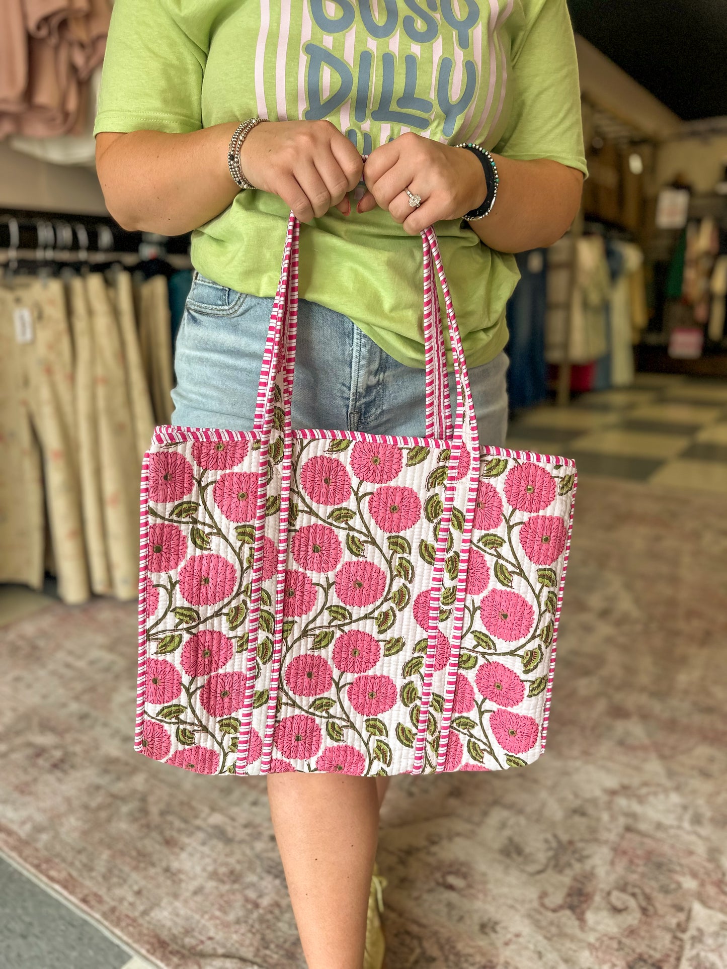 Dahlia Pink Quilted Tote Bag