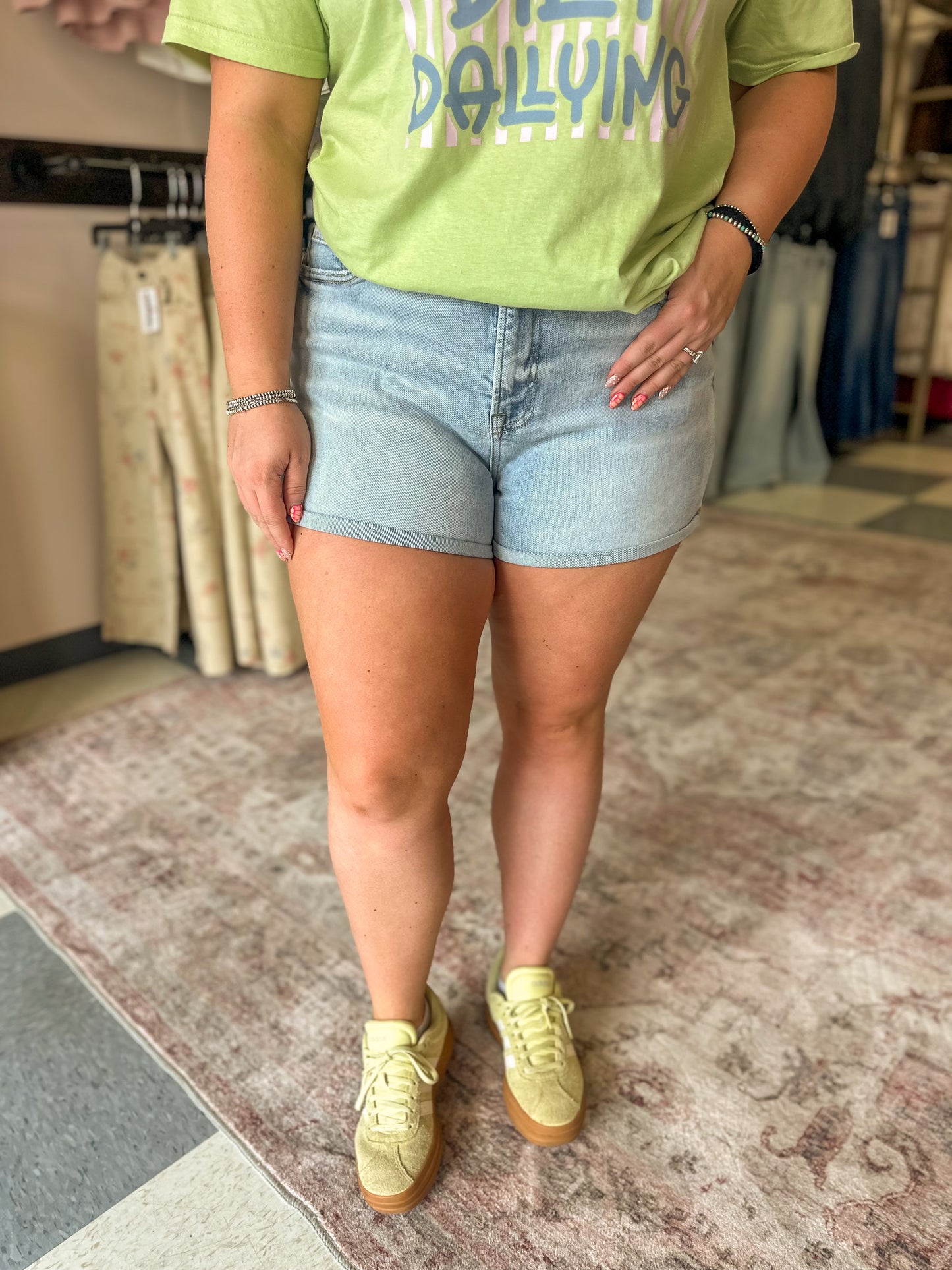 Mica: Super High-Rise Light Wash Shorts