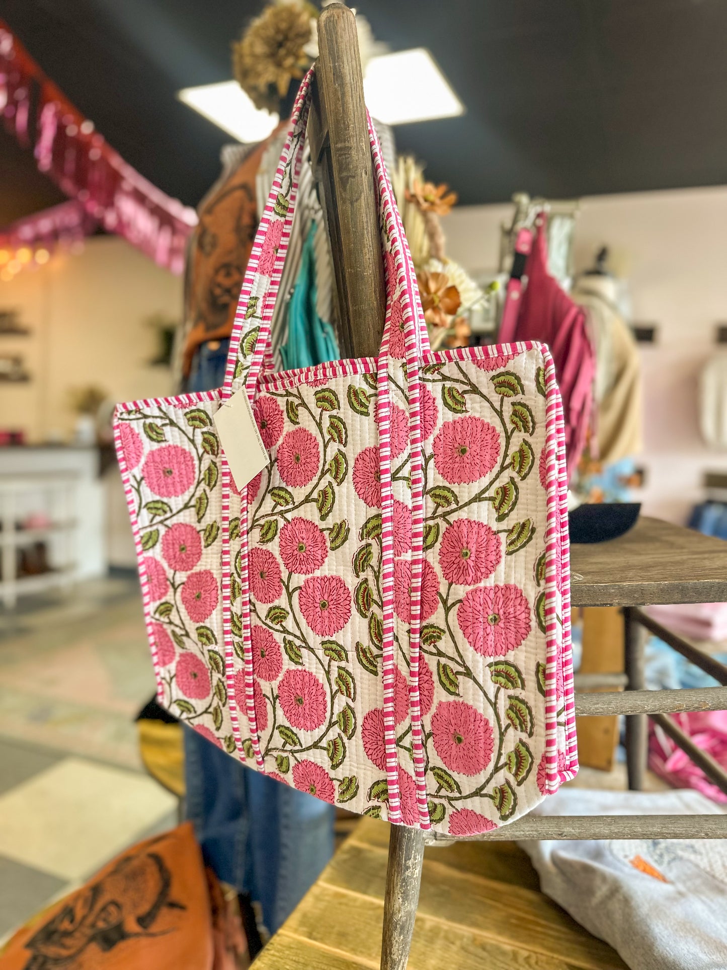Dahlia Pink Quilted Tote Bag