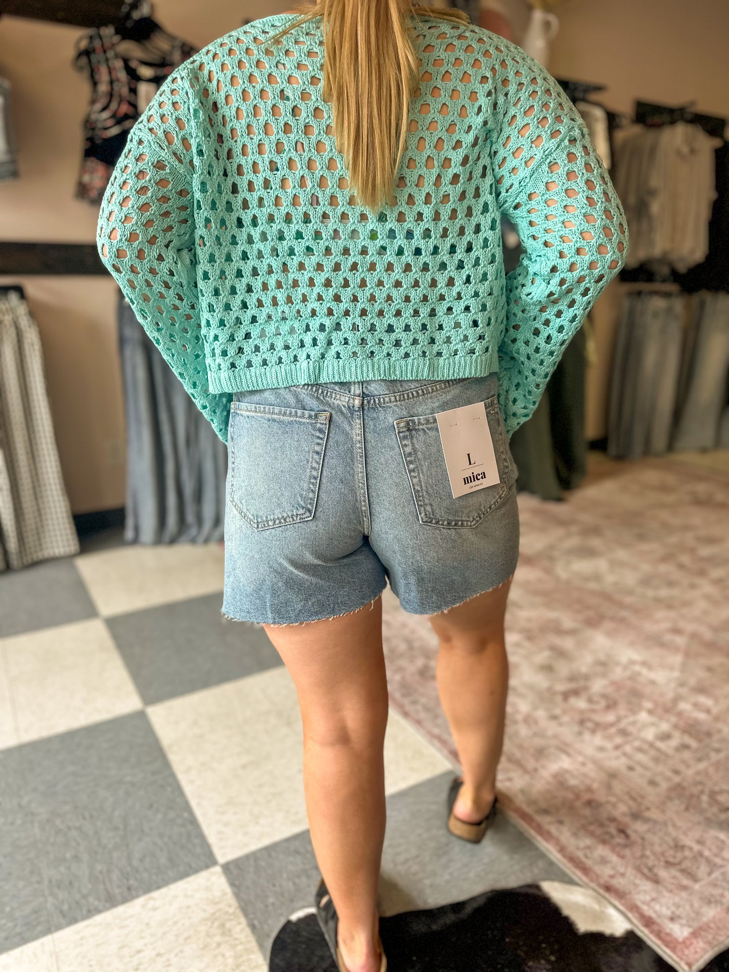 Aqua Crochet Long Sleeve Top