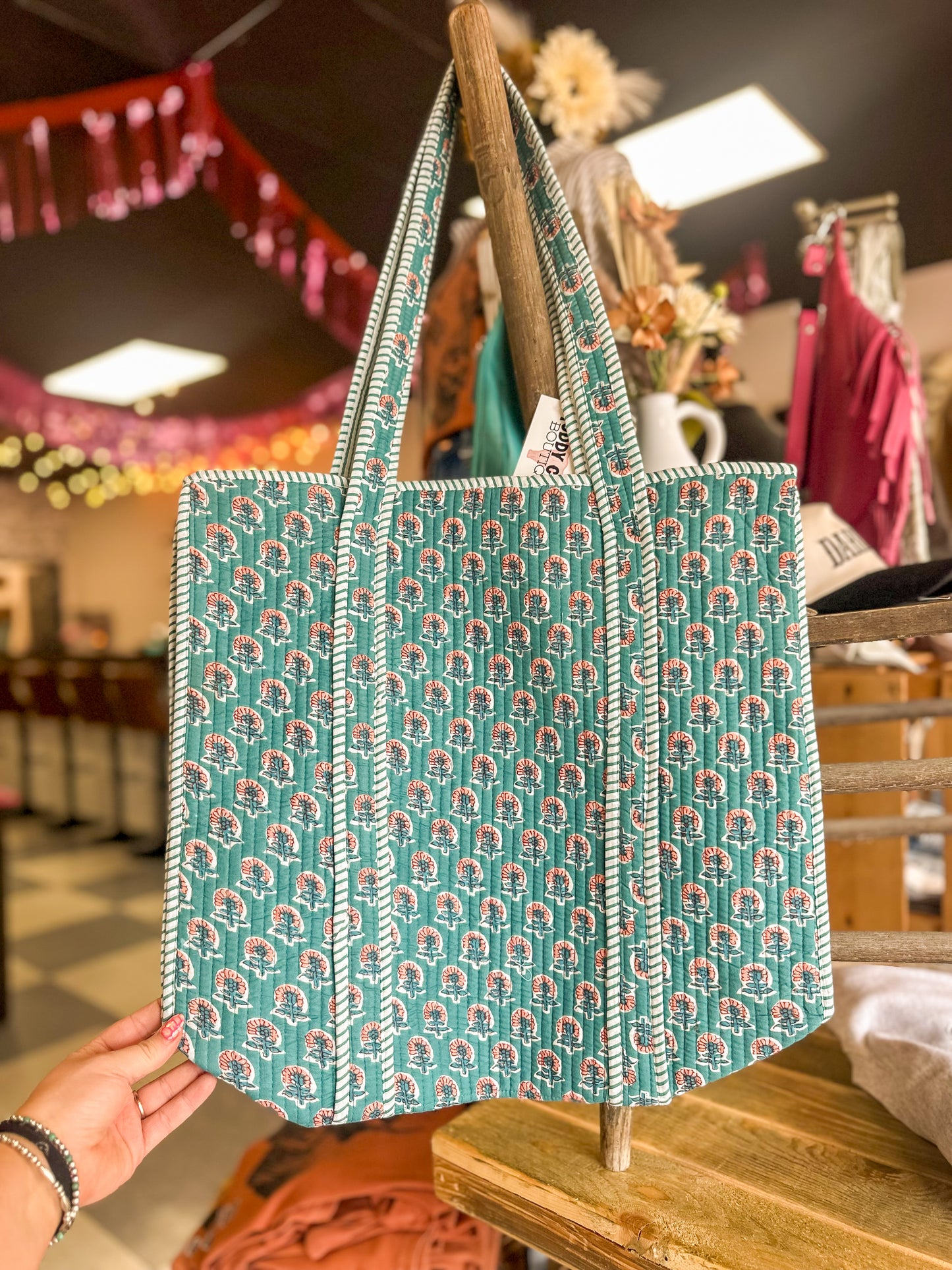 Seaside Floral Quilted Tote Bag