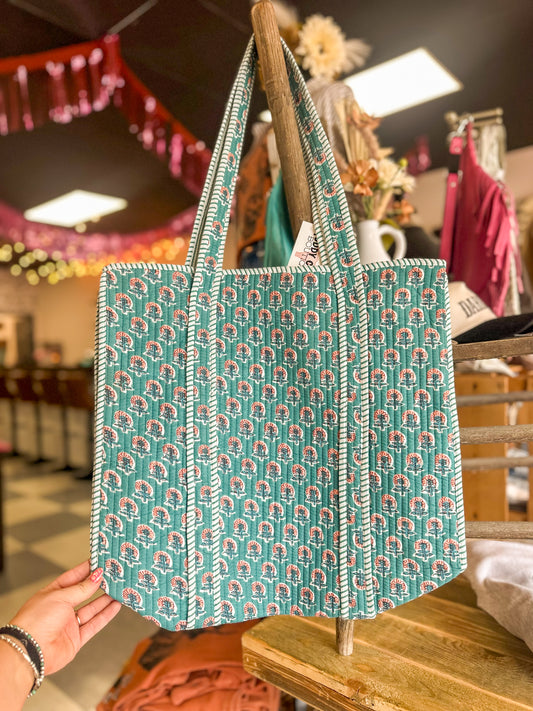Seaside Floral Quilted Tote Bag