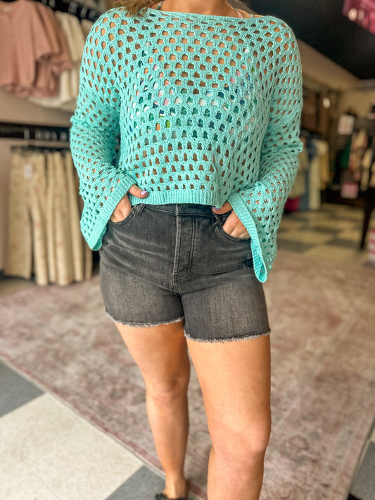 Mica: Super-High Rise Black Denim Shorts