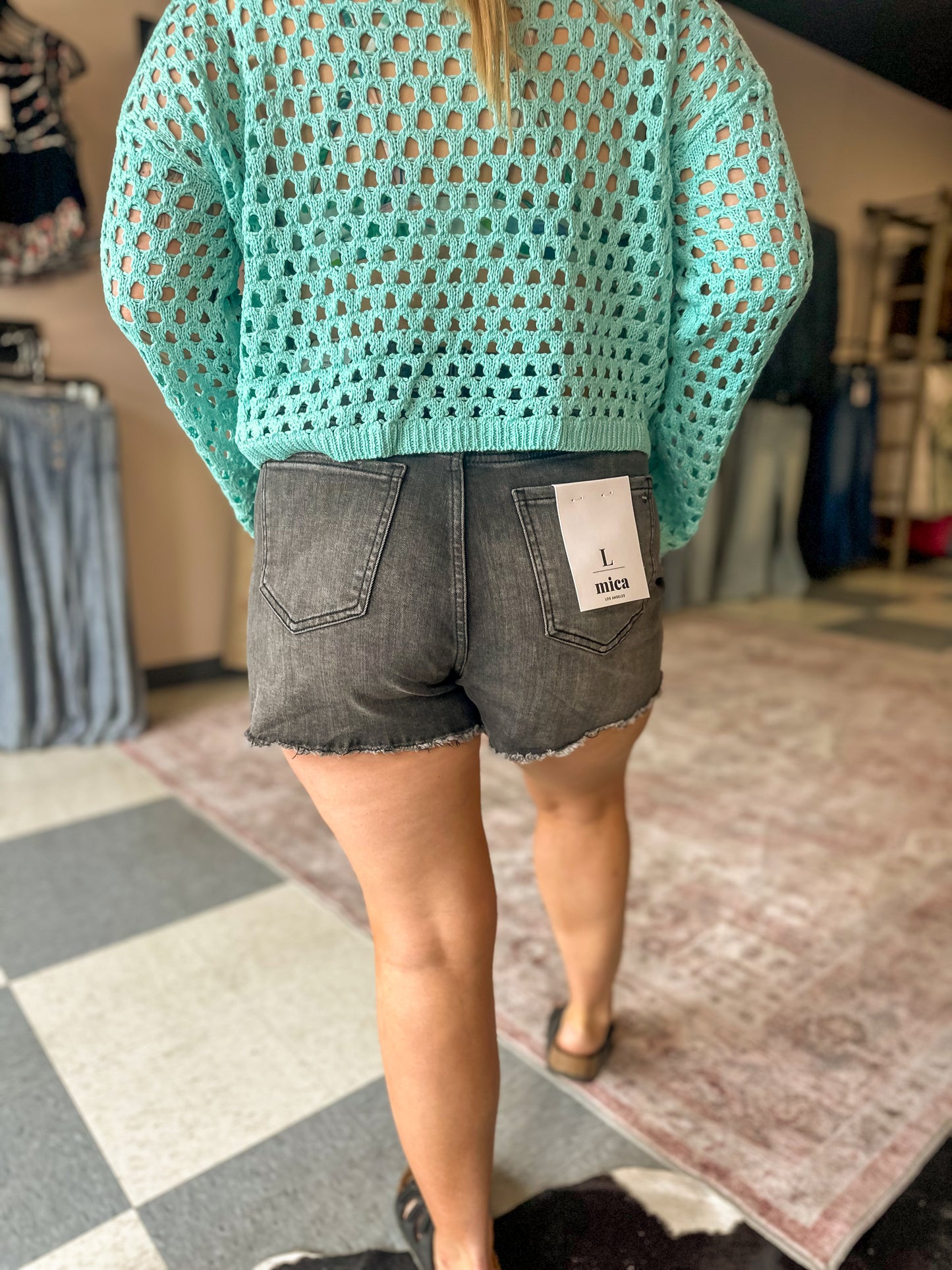 Mica: Super-High Rise Black Denim Shorts