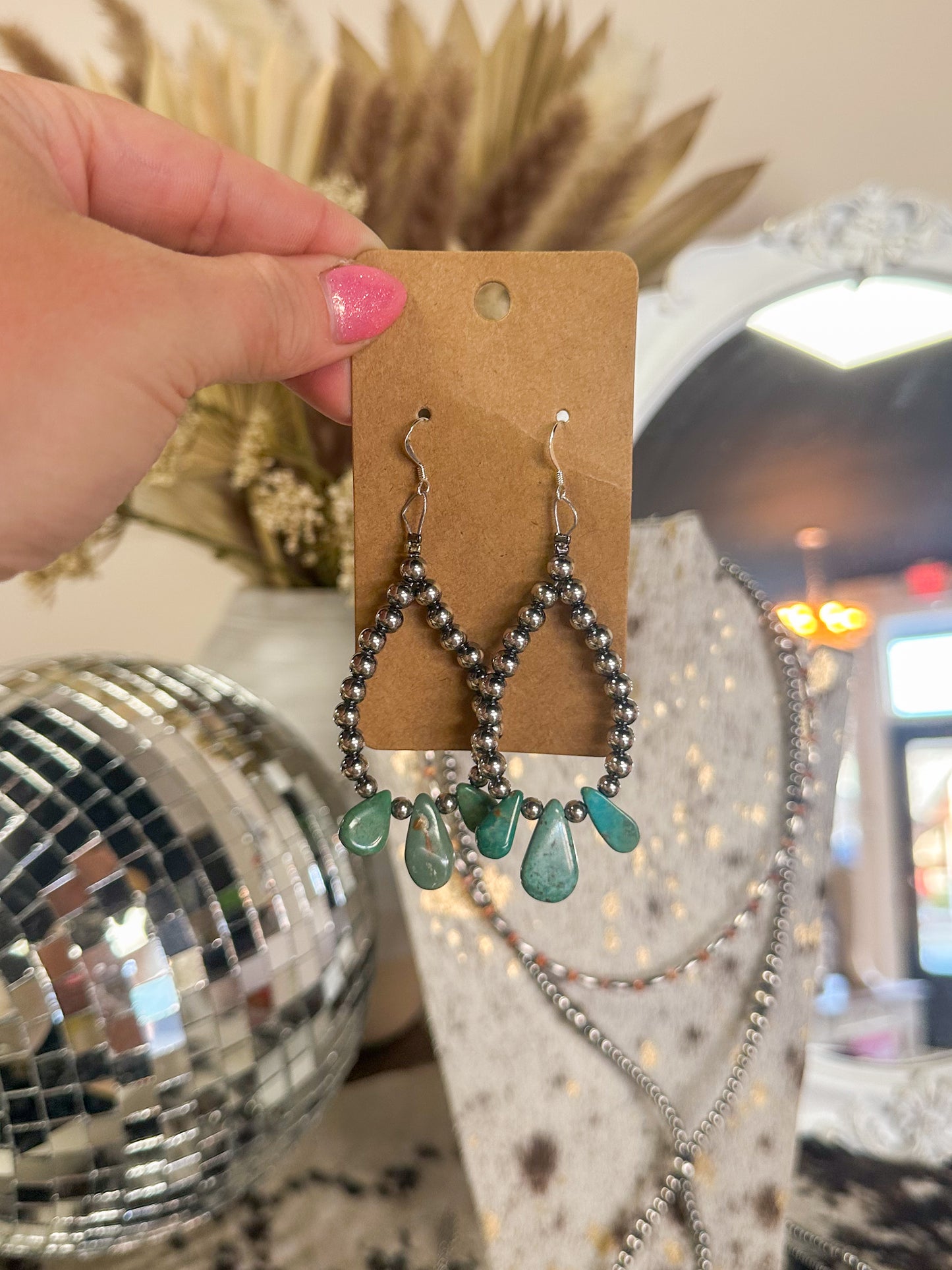 Sterling Silver Pearl and Turquoise Teardrop Earrings