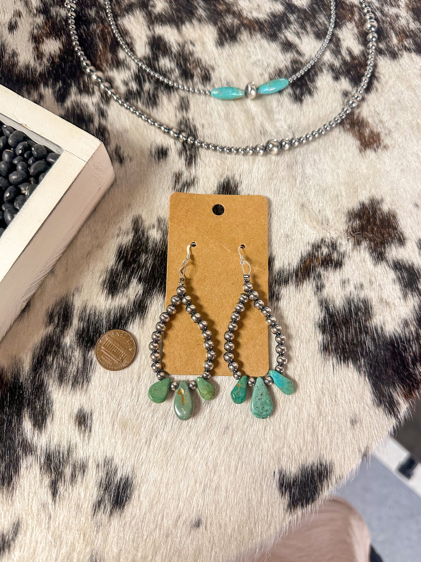Sterling Silver Pearl and Turquoise Teardrop Earrings