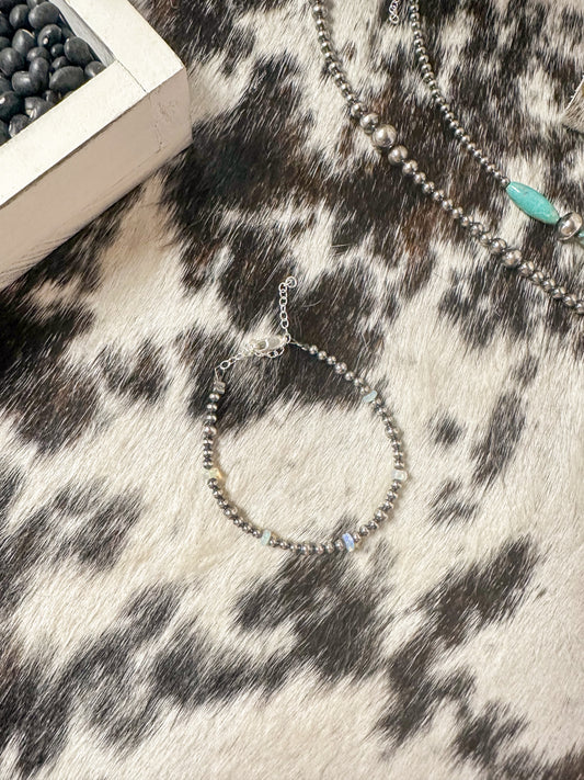 White Opal & Sterling Silver Pearl Bracelet