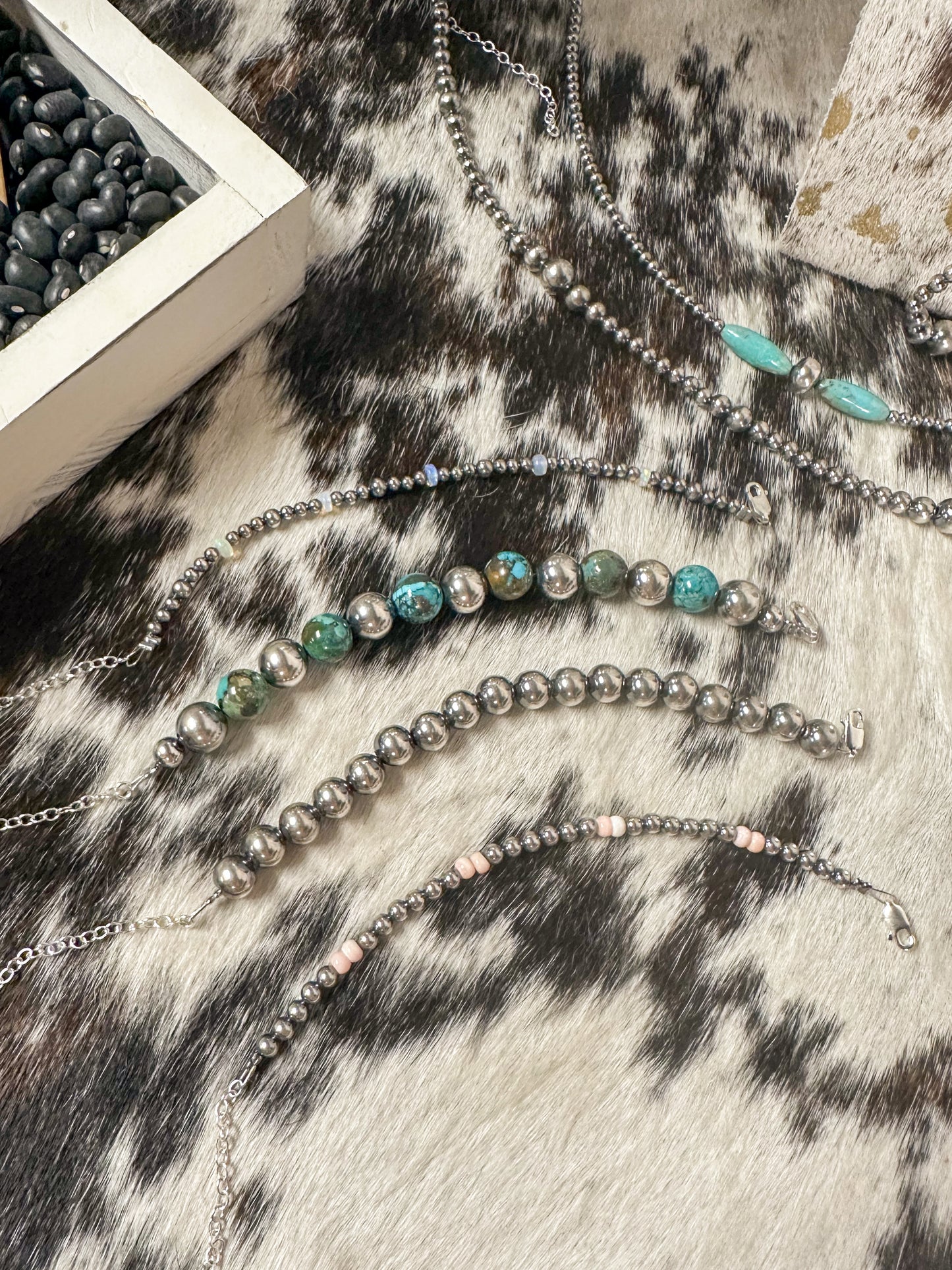 10 mm Sterling Silver Pearls and Turquoise Bracelet
