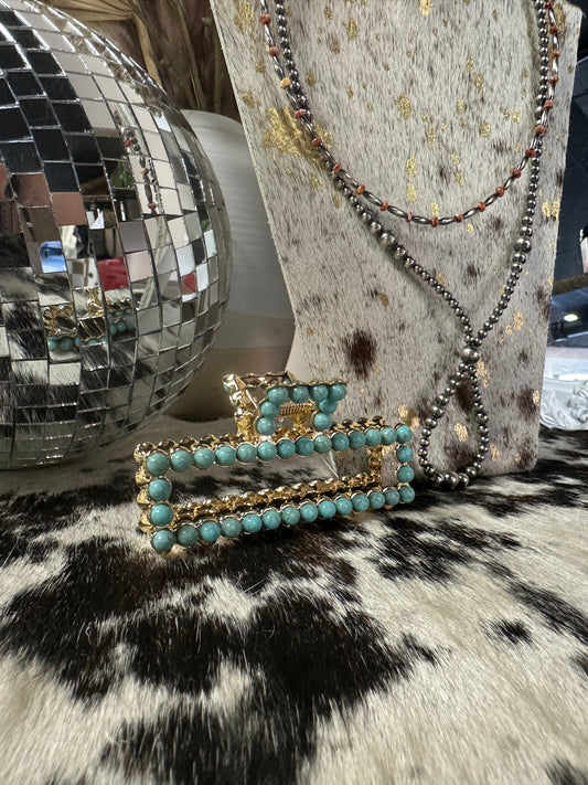 Calgary Western Turquoise & Gold Claw Clip