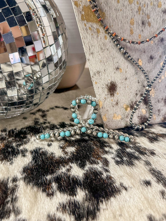 Faux Pearl Turquoise & Silver Claw Clip