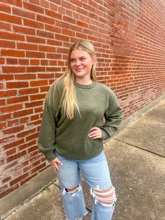 Dark Olive Hacci Ribbed Long Sleeve