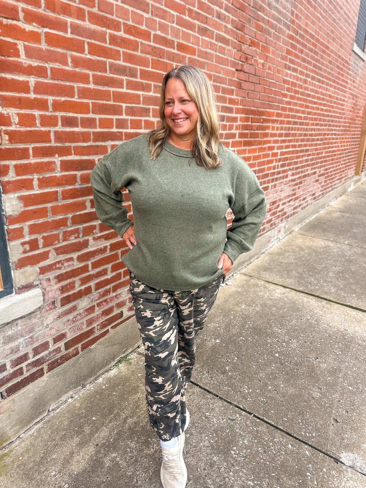 CURVY: Dark Olive Hacci Ribbed Long Sleeve
