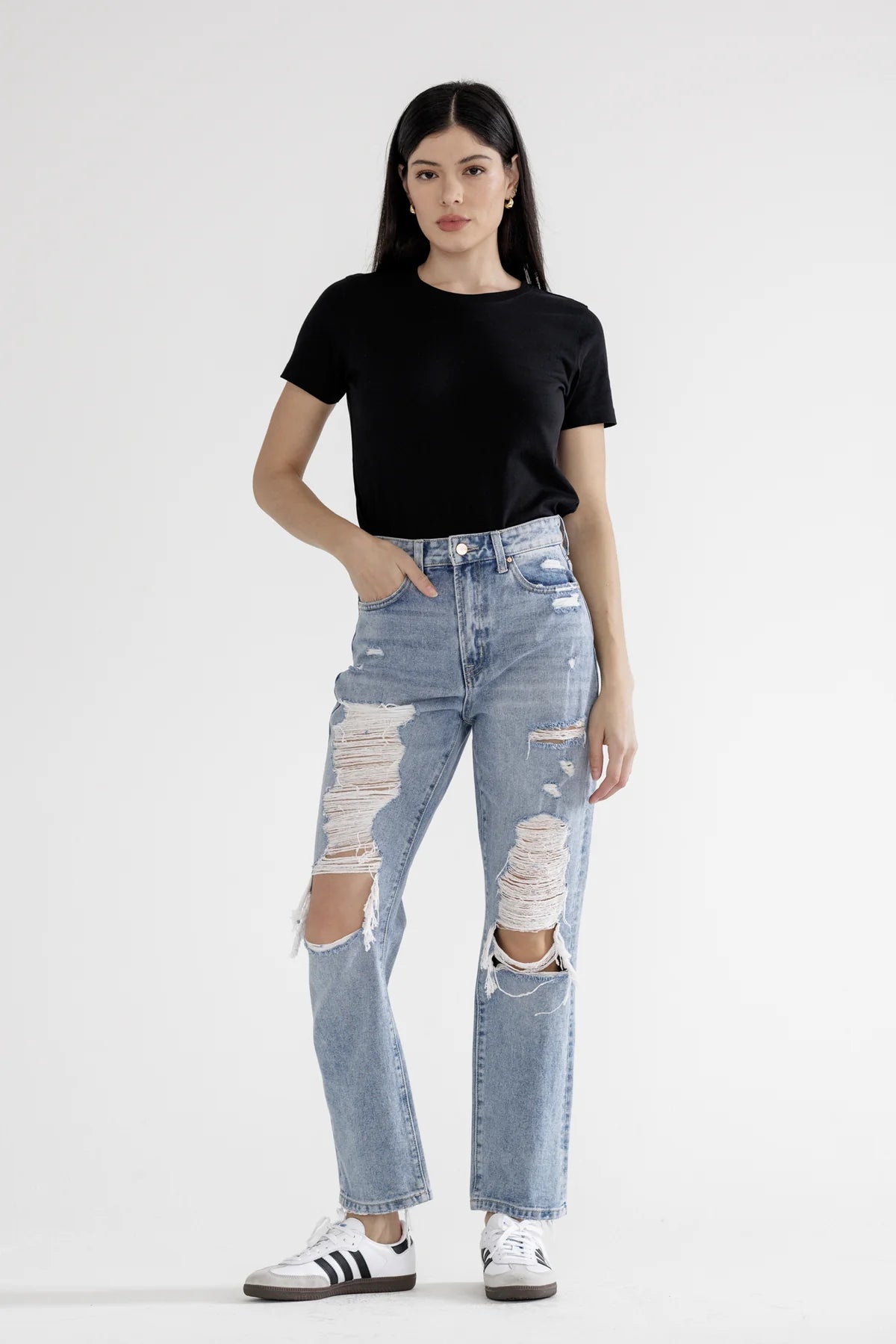 Mica: Super High-Rise Distressed Straight Jeans