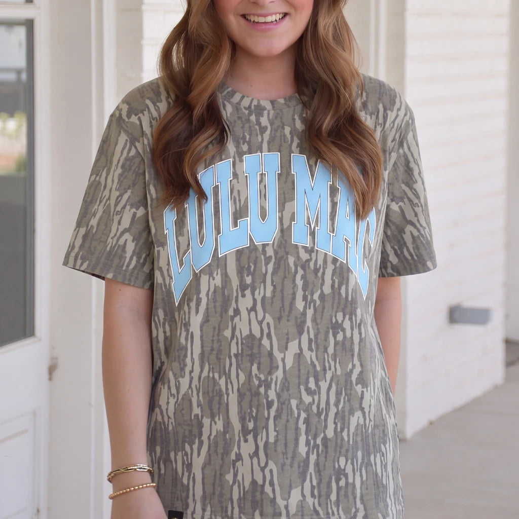 Lulu Mac: Mossy Oak Bottomland Print Tee w/Light Blue