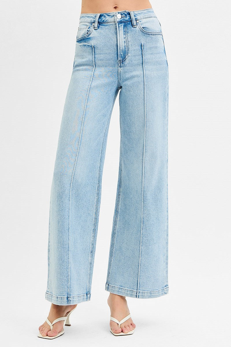 RISEN:  High Waist Pintuck Wide Leg Jeans