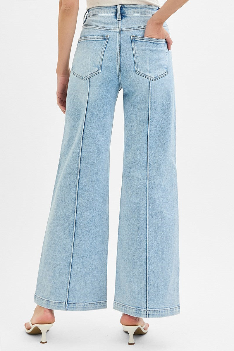 RISEN:  High Waist Pintuck Wide Leg Jeans