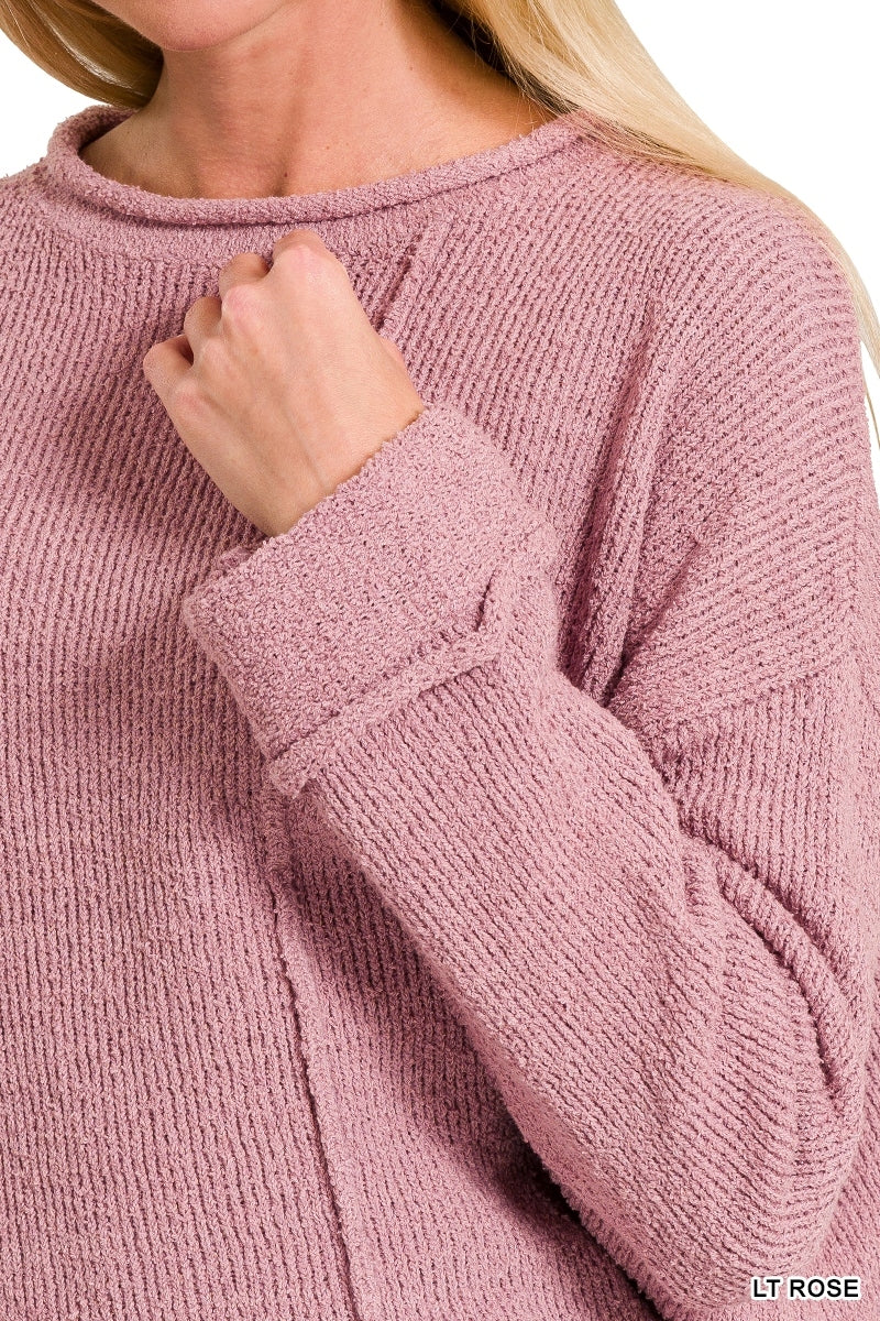 Rose Asymmetric Hem Sweater