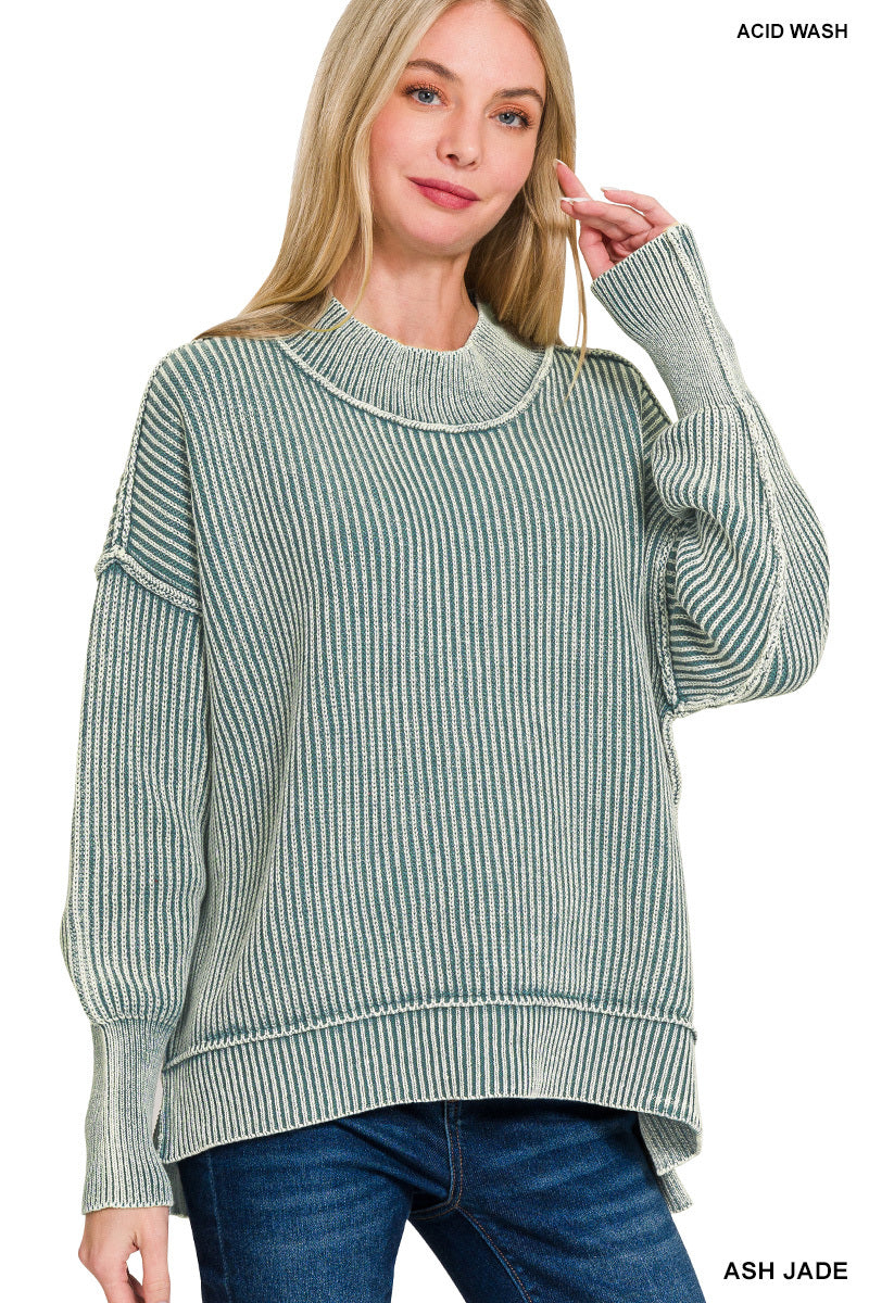 Washed Oversized Sweater in Ash Jade