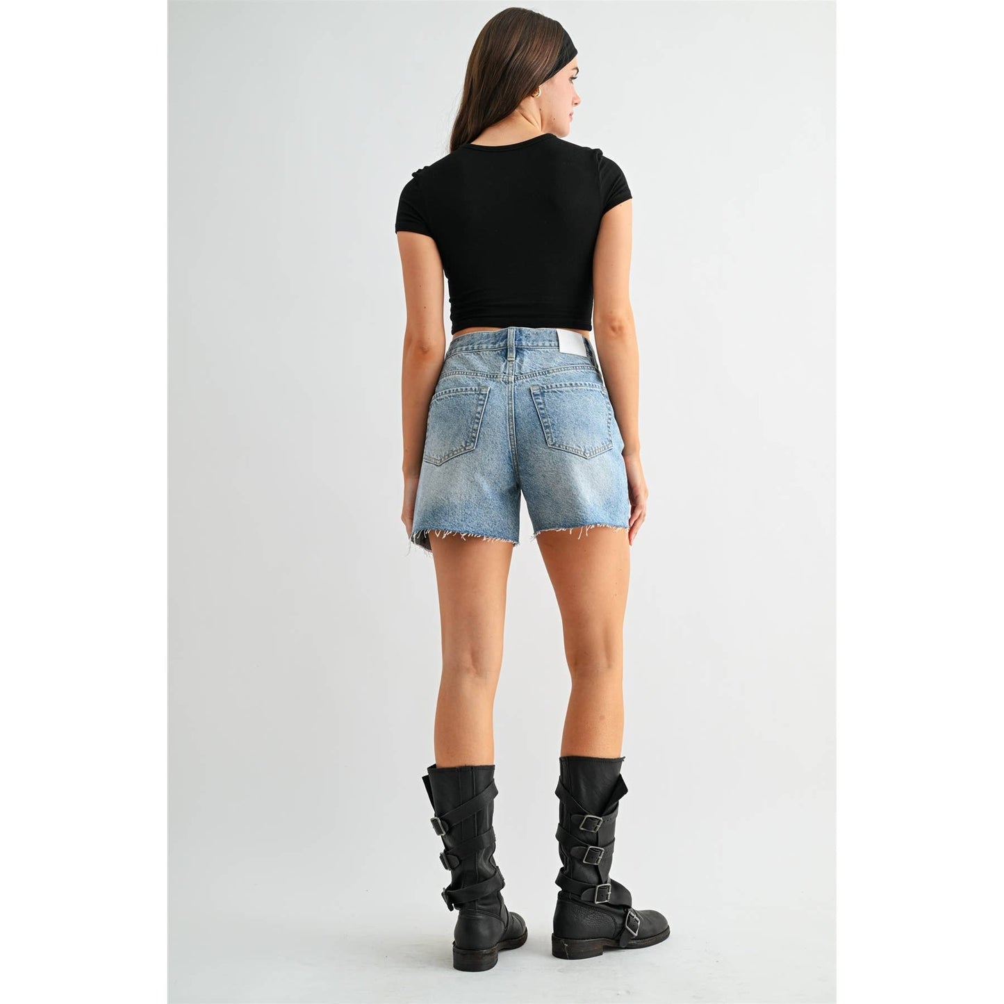 MICA: High-Rise Raw Hem Mom Shorts