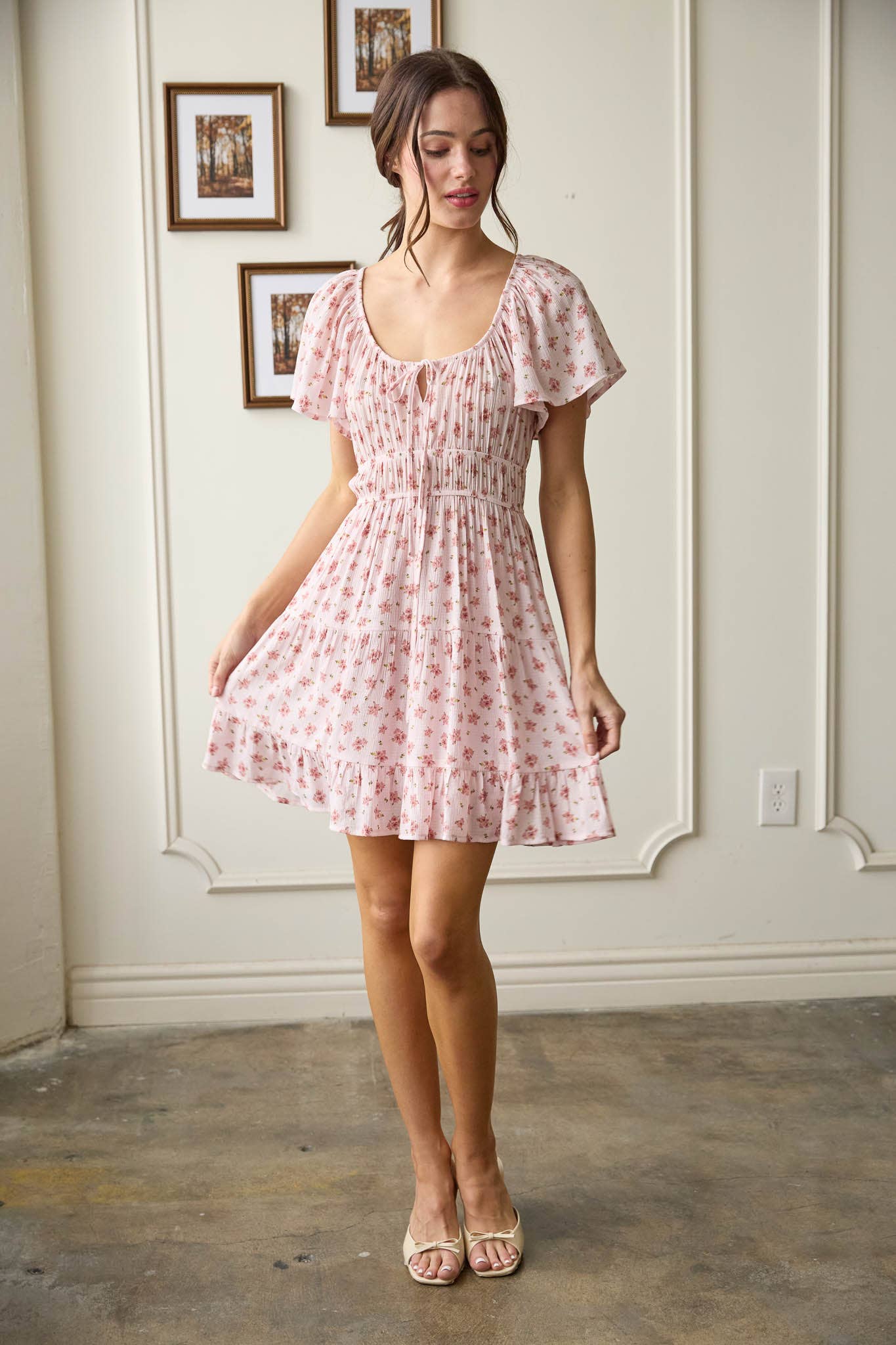 Pink Cherry Blossom Front Tie Mini Dress