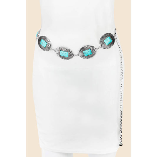 Western Turquoise Concho Oval Disc Chain Belt: S