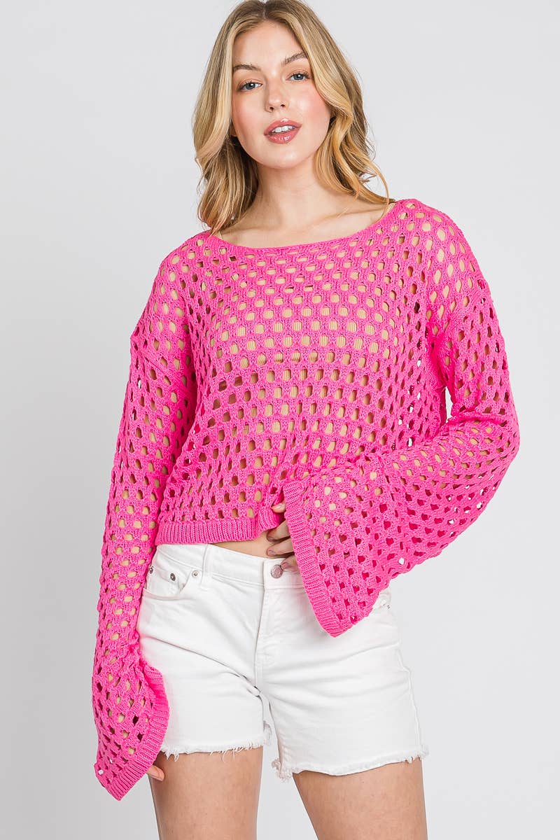Pink Crochet Long Sleeve Top