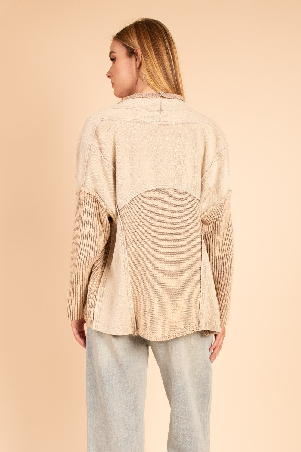 Washed French Terry Cardigan in Stone